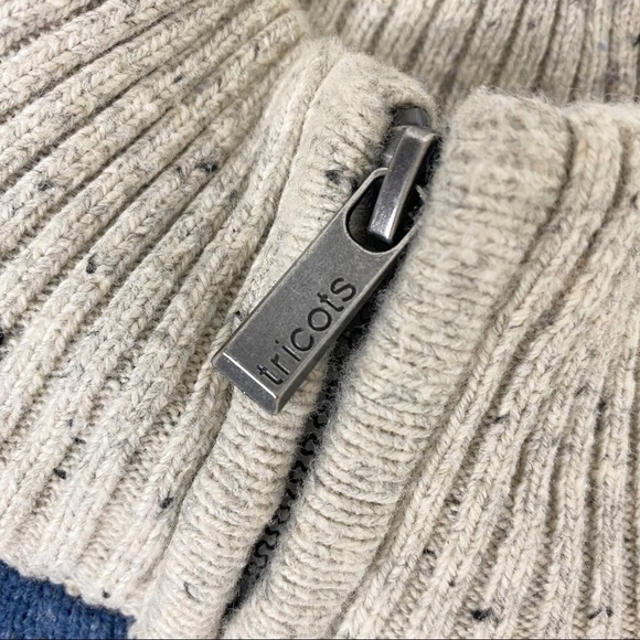 TRICOTS ST RAPHAEL Quarter Zip Striped Mock neck Speckled Pullover Sweater XL - Picture 10 of 13